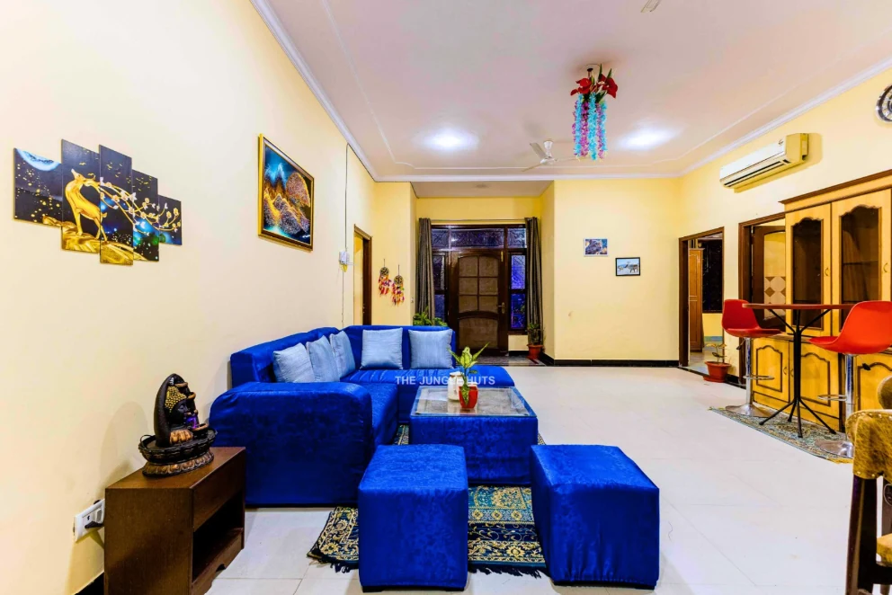Blue sofa in the resort living room
